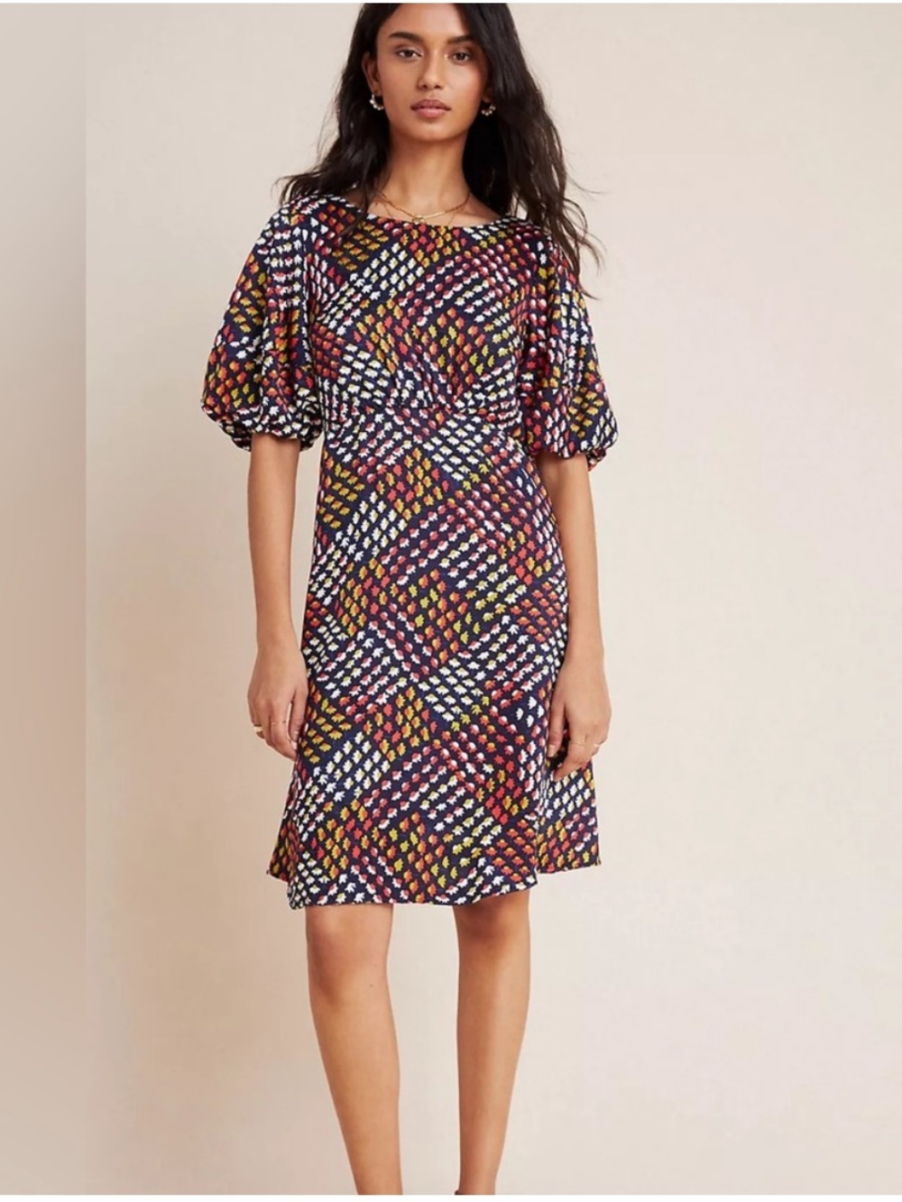 Maeve by Anthropologie Multicolor Puff-Sleeve Midi Dress. size 4
